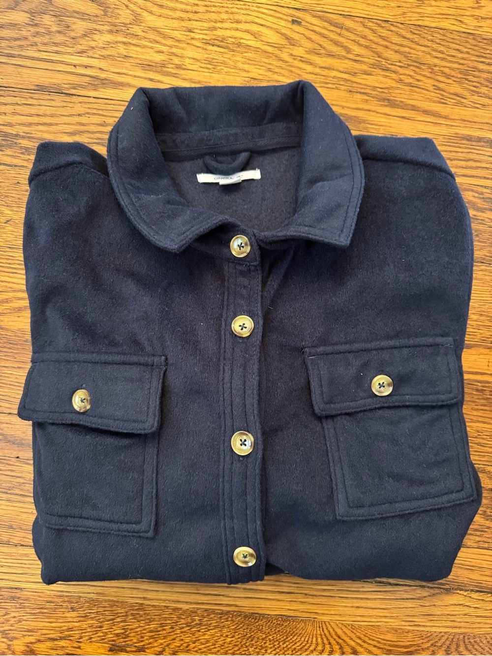 Navy Button-Front Fleece Shacket - Picture 11 of 12